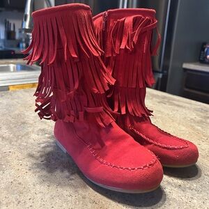 Red Fringe Moccasin Boots
